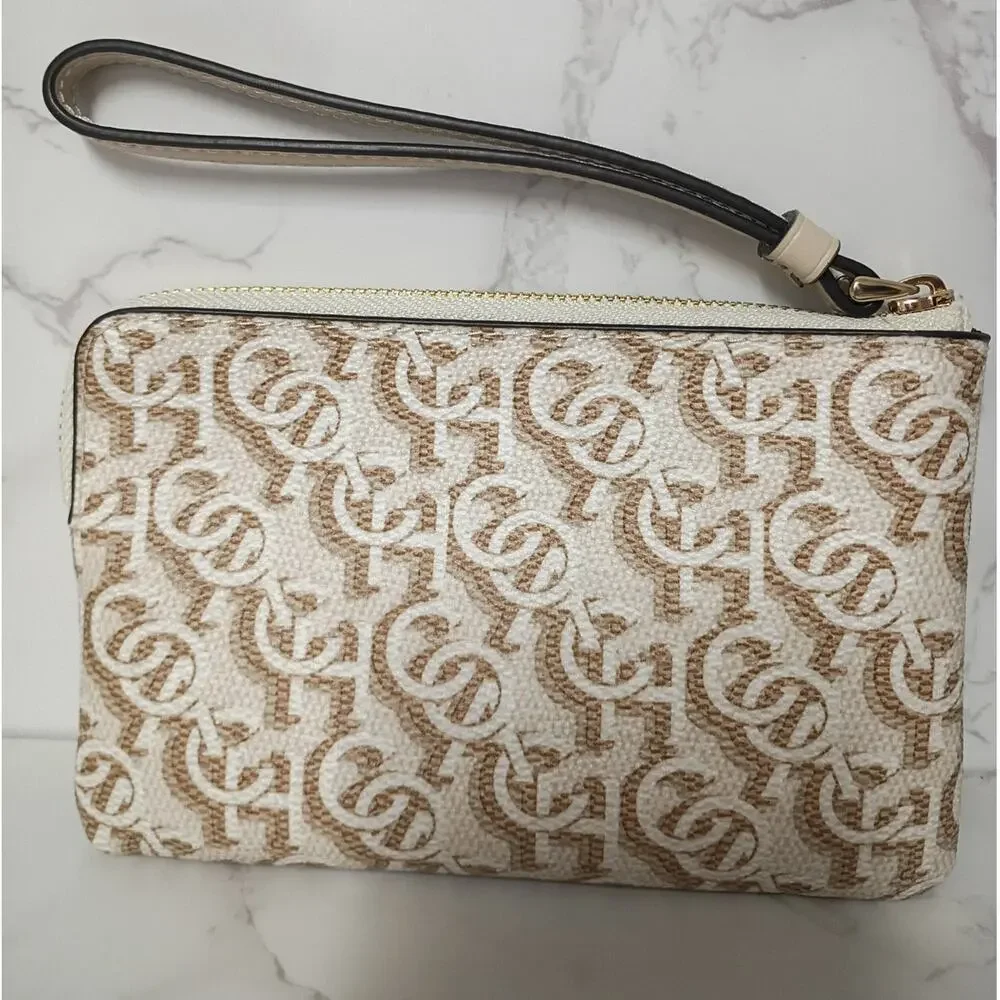 COACH Chalk Tan Monogram Print Corner Zip Wristlet - NWT